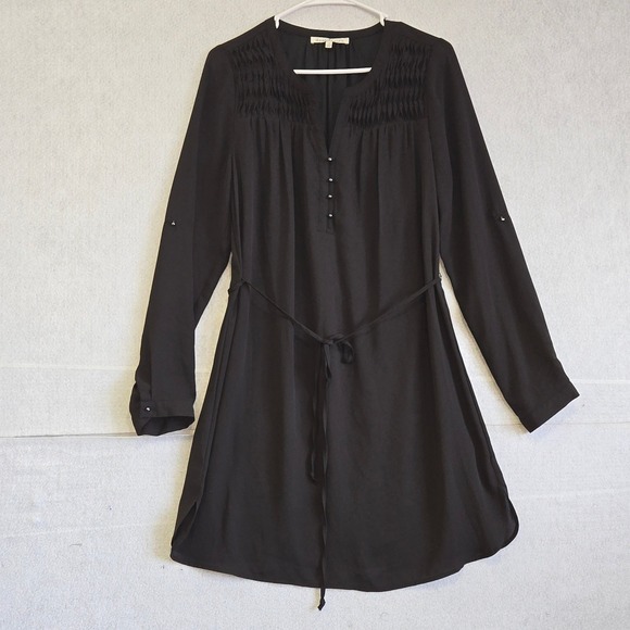 Daniel Rainn Dresses & Skirts - Daniel Rainn Black Pintuck Pleated Long Sleeve Tunic Dress Tie Waist Womens M